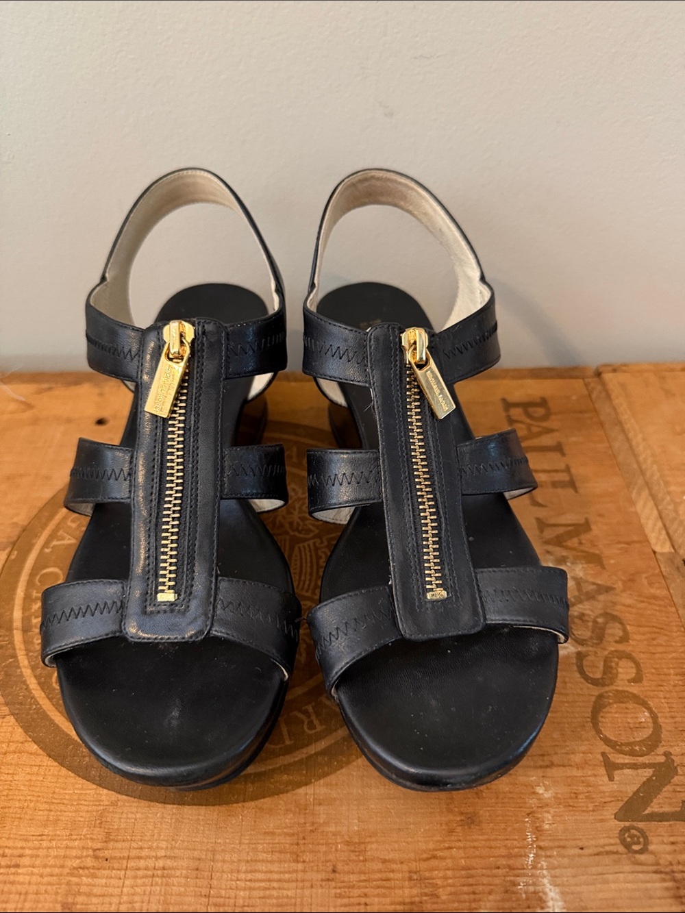Michael Kors Platform Wedge Sandals with Gold Zipper